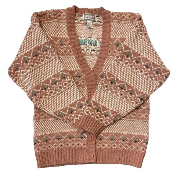 Vintage 1980's Gina Peters Knitted Geometric Pattern Cardigan Sweater Women's M - Picture 1 of 12